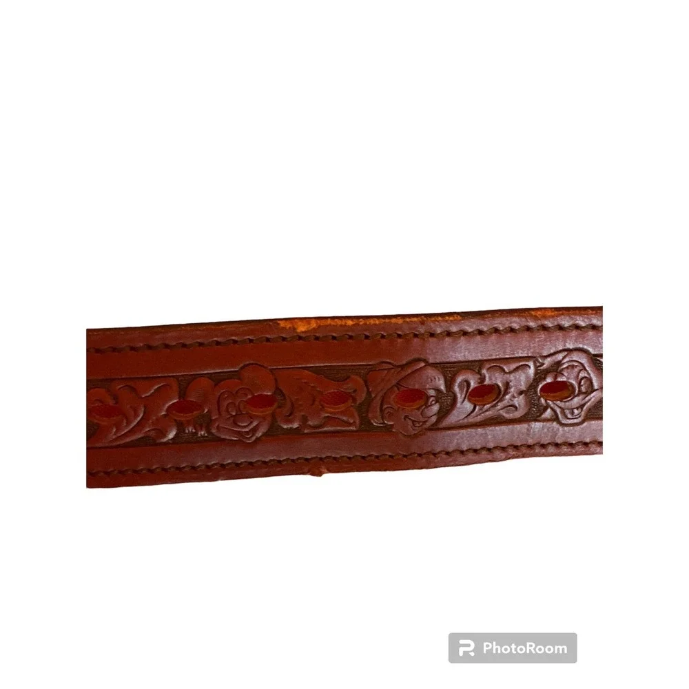 Tooled Leather Belt Brown Disneyland Western Style Brass‎ Buckle 1960 VTG